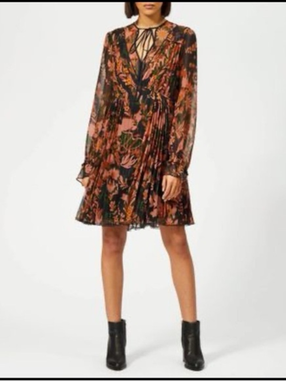 🧡 Coach Tie-Neck Long Sleeve Dress